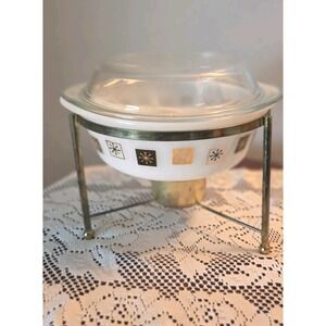 Inland Glass Around the Clock 2QT Casserole Dish & Warmer 60s MCM Vintage